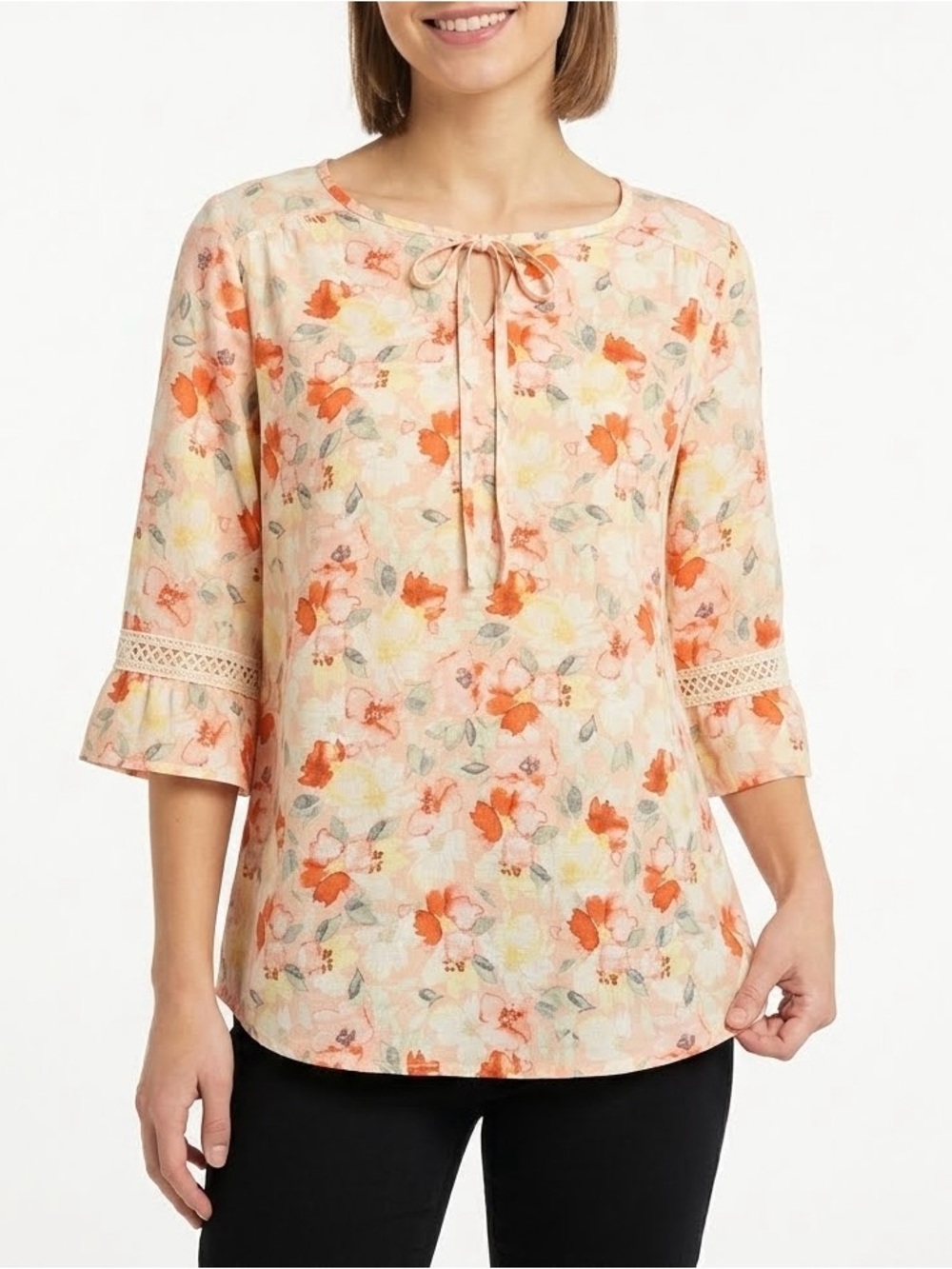 AB Studio NWT Floral Bell Sleeve Blouse Top XL Peasant